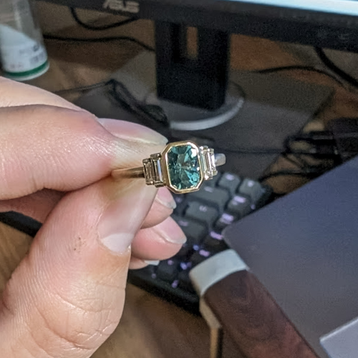 A ring not made by Earth's Treasury featuring a 1.11-Carat Montana sapphire