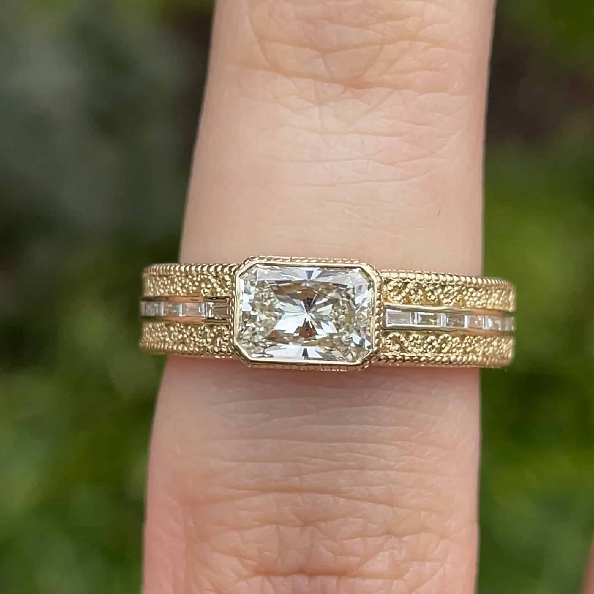 A custom ring in 14k yellow gold with a 1.01-carat diamond