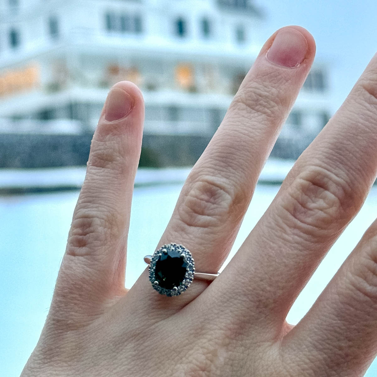 The Pave "Valeria" ring in platinum with a 2.59-carat Australian sapphire