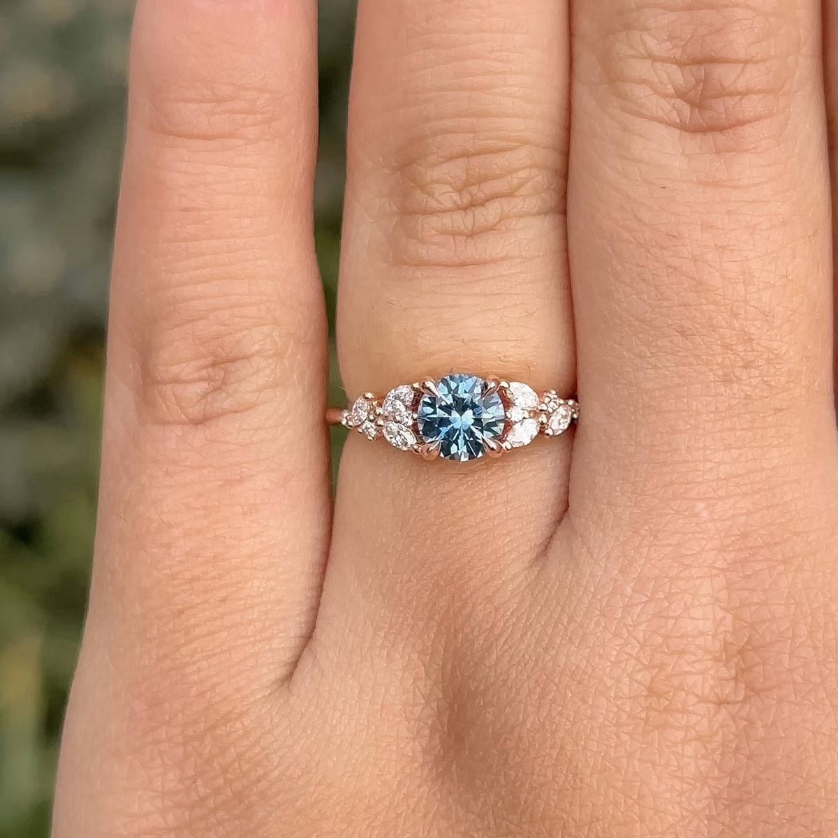 The "Holly" ring in 14K rose gold with a 0.84-carat Montana sapphire