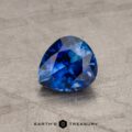 A close-up image showcases a 1.53-carat royal blue Ceylon sapphire, expertly faceted and placed on a textured gray surface. The uniquely cut stone reflects light, displaying various shades of blue and creating a dazzling sparkle. The text "Earth's Treasury" is elegantly positioned at the bottom.