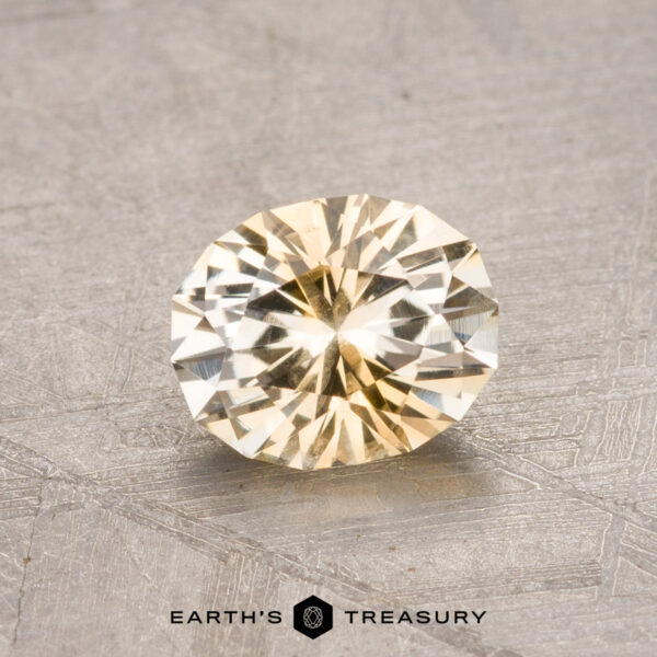 1.08-Carat Montana Sapphire (Heated) A faceted, round-cut 1.08-carat Montana Sapphire (heated) gemstone on a textured surface with the "Earth's Treasury" logo below.