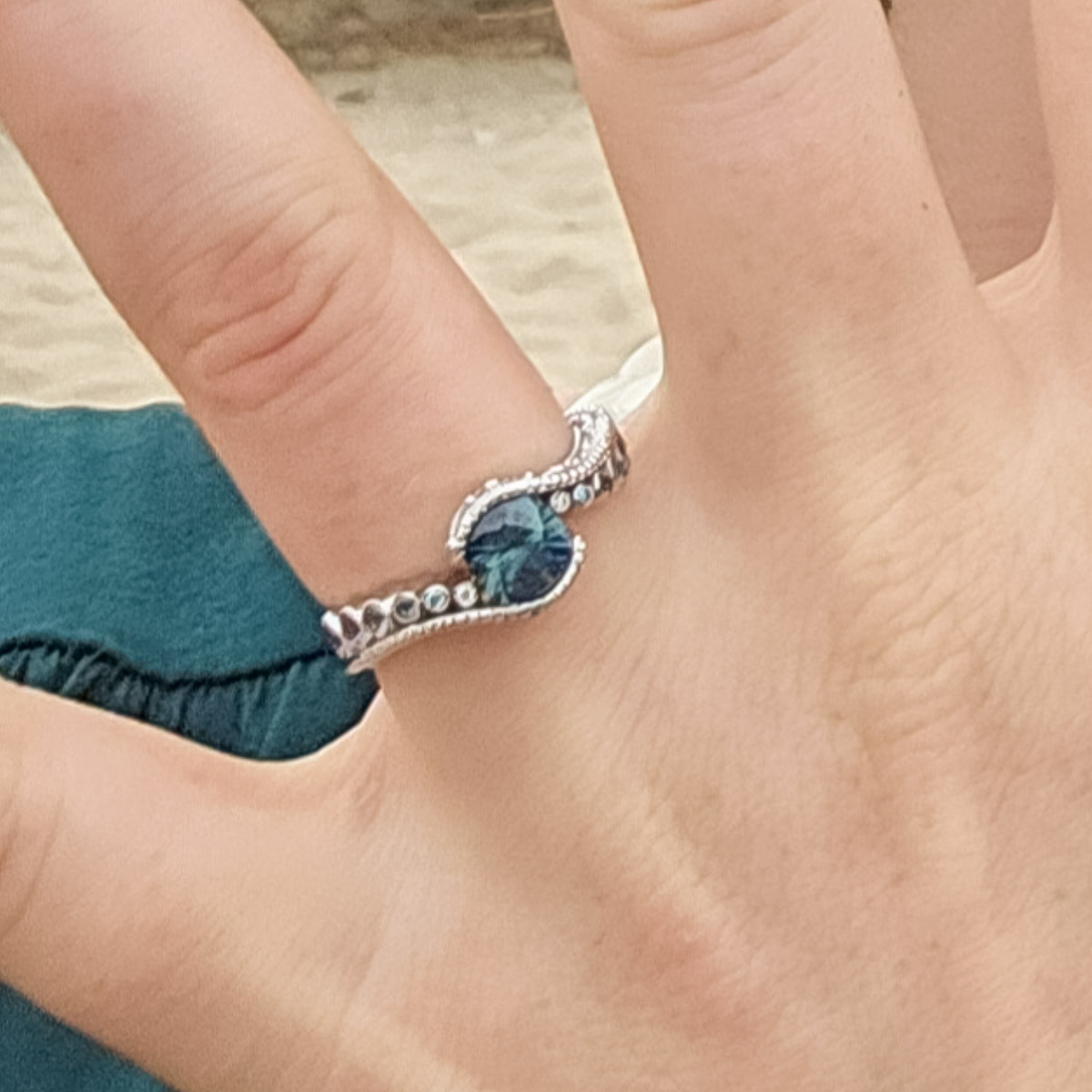 A custom "Venus" ring in 14K white gold with 1.41-carat Montana sapphire
