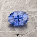 A 1.66-carat violet blue-purple color change Ceylon sapphire sits on a textured surface with "EARTH'S TREASURY" below.