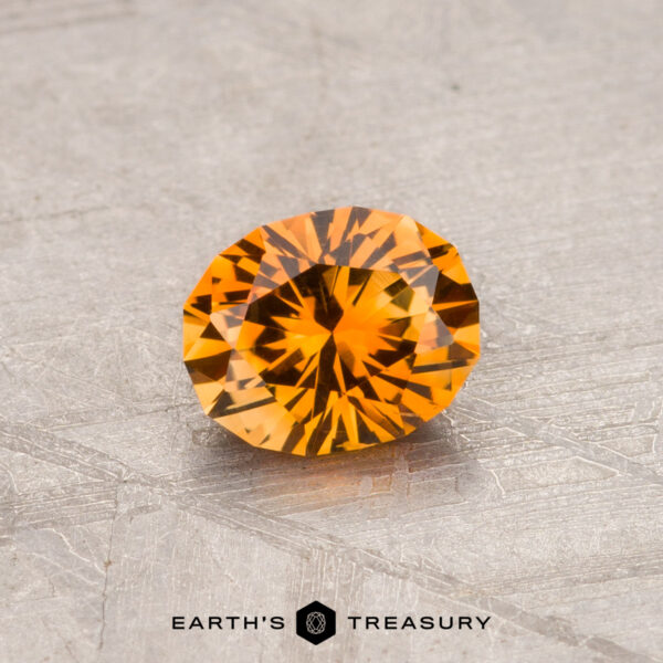 0.78-Carat Montana Sapphire (Heated) Round, faceted Montana sapphire on a textured surface. Text reads "Earth's Treasury." Product: 0.78-Carat (Heated).
