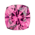 A cushion-cut pink garnet-icon gemstone with multiple facets, viewed from above against a white background.
