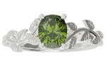 The ring-nature-inspired features a leaf motif band in silver with a round green gemstone set at the center.