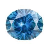 Shape-oval: An oval-shaped blue gemstone with multiple facets on a plain white background, ideal for gemstone collectors.