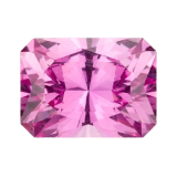 The shape-rectangle, a faceted pink gemstone from our Gemstone Collection, is displayed on a light gray background.