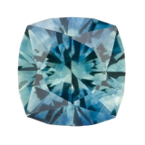 A close-up of the shape-square gemstone, featuring a faceted blue square cushion cut, perfect for any collection and set against a plain light background.