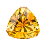 The shape-trillion is a triangular, brilliant-cut yellow gemstone from the exquisite Gemstone Collection, shown on a plain white background.