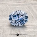 A 1.27-carat Montana Sapphire (Heated) with an oval cut is displayed on a textured light gray surface, with "EARTH’S TREASURY" written at the bottom.
