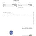 The JV1607KG GIA Report provides details and a photo of a 4.43-carat cushion-cut natural sapphire from Sri Lanka, with no indications of heating.