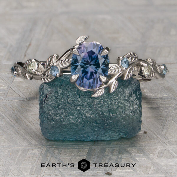 The Aralia featuring a 1.14-Carat Blue-Purple Particolored Montana Sapphire set in platinum Aralia featuring a 1.14-Carat Blue-Purple Particolored Montana Sapphire set in platinum