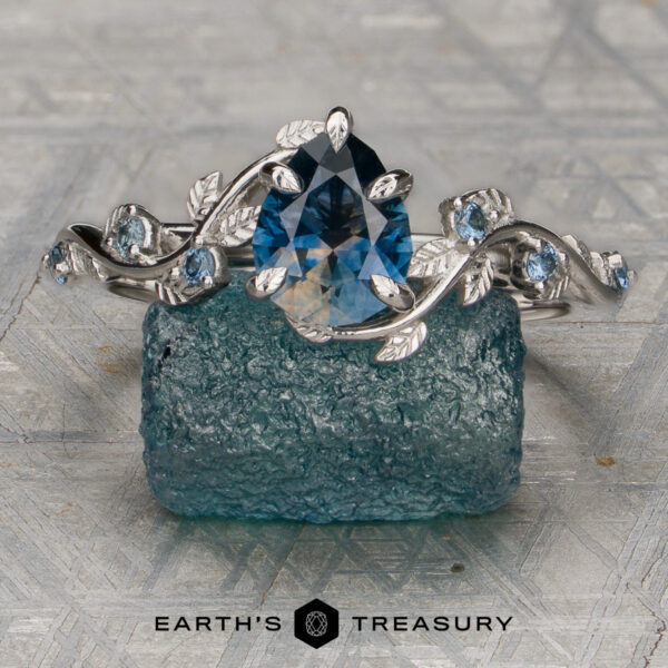 The Aralia Ring with a 1.04-Carat Blue-Orange Particolored Montana Sapphire (Heated) set in platinum Aralia with a 1.04-Carat Blue-Orange Particolored Montana Sapphire (Heated) set in platinum