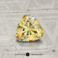 A faceted, triangular 0.95-carat Montana Sapphire gemstone is displayed on a textured gray surface with the text "EARTH'S TREASURY" below.