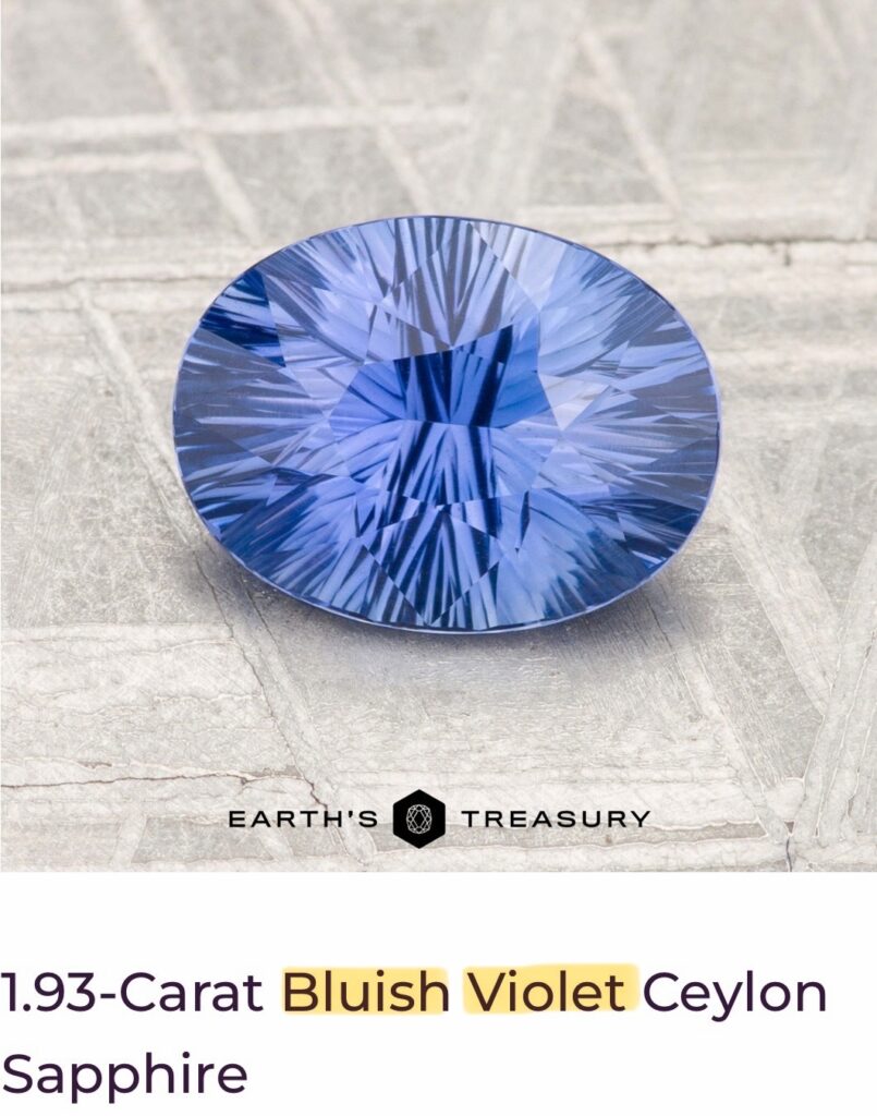 A494B9FC-1835-4BCE-8836-B56F7B4692AC is a 1.93 ct oval-cut bluish violet Ceylon sapphire with rich saturation and captivating color, displayed on a textured gray surface.