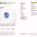 The JV-001-636K-G GIA Report details an oval, violetish blue Sri Lankan sapphire (2.24 ct) with a crown brilliant and pavilion modified brilliant cut, including comprehensive grading information.