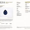 GIA Gemological Report for product JV-001-711T: 1.36 ct cushion-shaped dark blue sapphire from Madagascar, crown brilliant cut, pavilion modified brilliant cut.