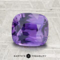 A 3.06-carat Ceylon sapphire with a cushion cut is shown on a textured gray surface, featuring the text "Earth's Treasury" at the bottom.