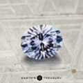 A 1.21-carat Montana sapphire with a bluish-gray hue is displayed on a textured gray surface, featuring the "Earth's Treasury" logo at the bottom.