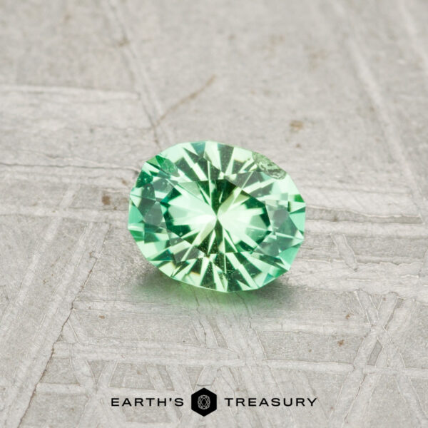 0.37-Carat Kornerupine A round, faceted 0.37-carat Kornerupine gemstone is shown on a textured gray surface with "Earth's Treasury" below.