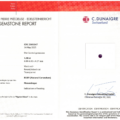 Gemstone report for product RR1380 - JM-001-342C-X: 1.38 ct natural ruby from Mozambique, with certification, photo of the ruby, and official signatures.